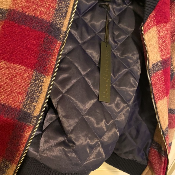 NWT House of Harlow 1960 Plaid Wool Blend Cropped Bomber Jacket size L - Picture 6 of 12